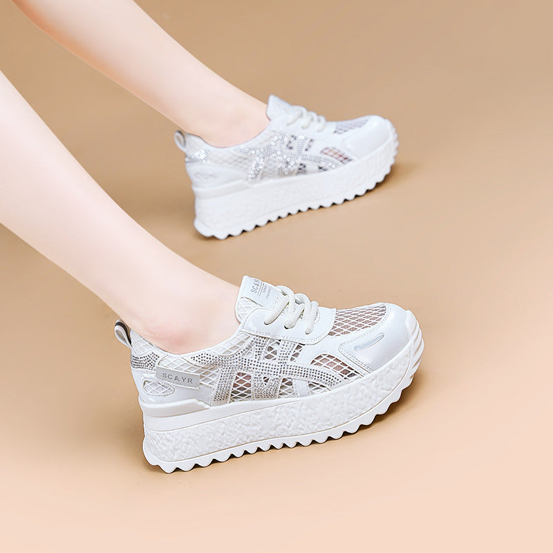 Women's Breathable Mesh Cutout Platform White Light Luxury Casual Shoes