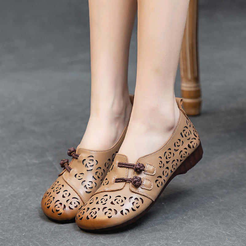 Women's Bottom Top Layer Cowhide Punching Hollow Women's Shoes