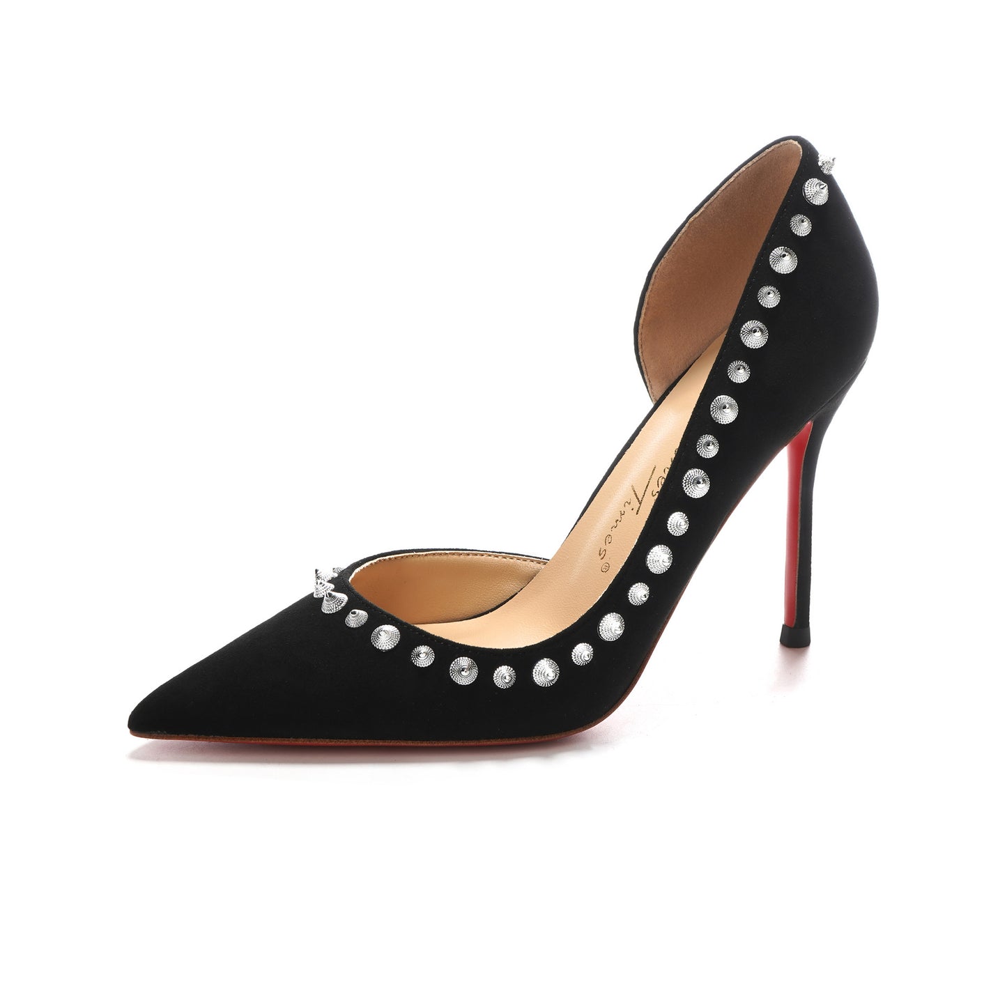 Women's Toe Suede Nude Pink Rivet Red Bottom High Heels