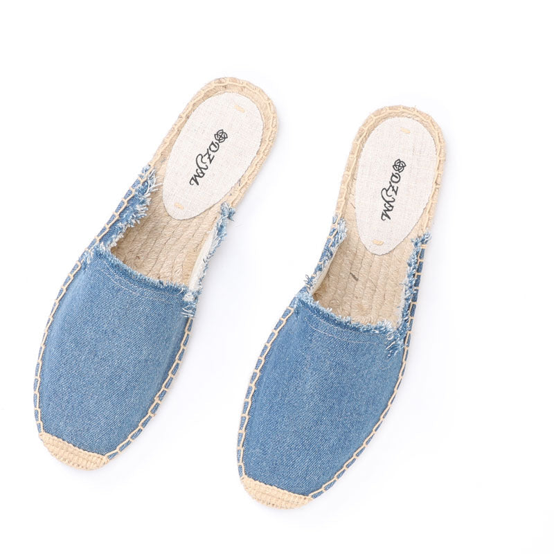 Women's Breathable Leisure Pajamas Handmade Straw Woven Flat Canvas Shoes