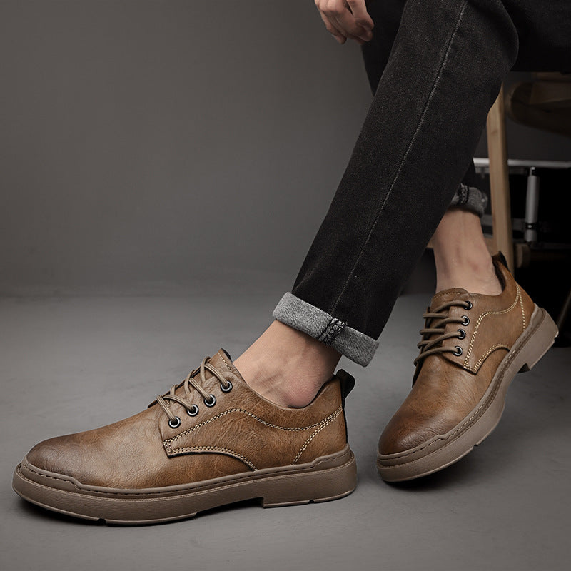 Men's Soft Bottom Green Retro Low Top Leather Shoes
