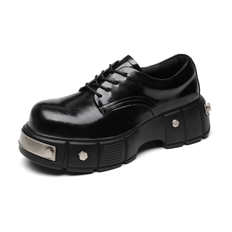 Elevator Boys Derby Niche Functional British Platform Retro Big Head Men's Casual Leather Shoes