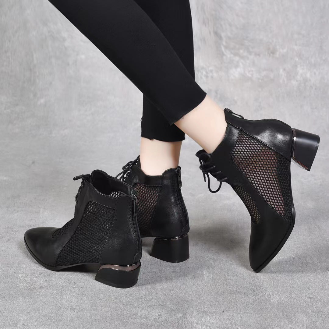 Women's Mesh Hollow Booties Genuine Martin Thin Sandals