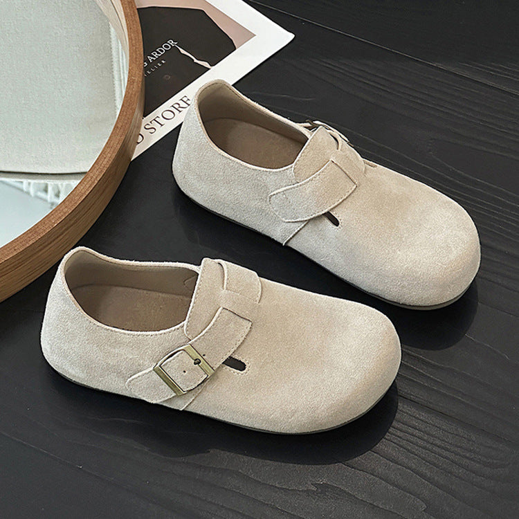 Women's & Men's Cowhide Slip-on Soft Bottom Surface Buckle Casual Shoes