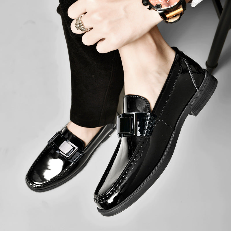 Men's Spring Slip-on Patent Surface Metal Buckle Loafers