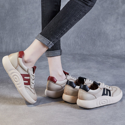 Women's Retro Sports Spring Full Grain Cow Board Casual Shoes