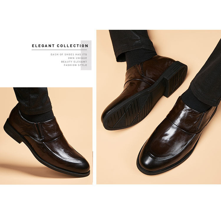 Men's Business British Style Slip-on Formal Wear Derby Soft Breathable Men's Casual Leather Shoes
