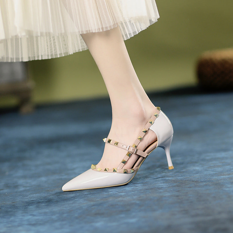 Women's Rivets Nude High Gift Stiletto Temperament Heels