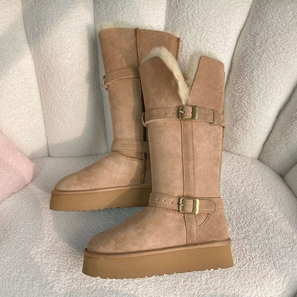 Women's Sheepskin Fur For Ring Two-way Wear Snow Boots