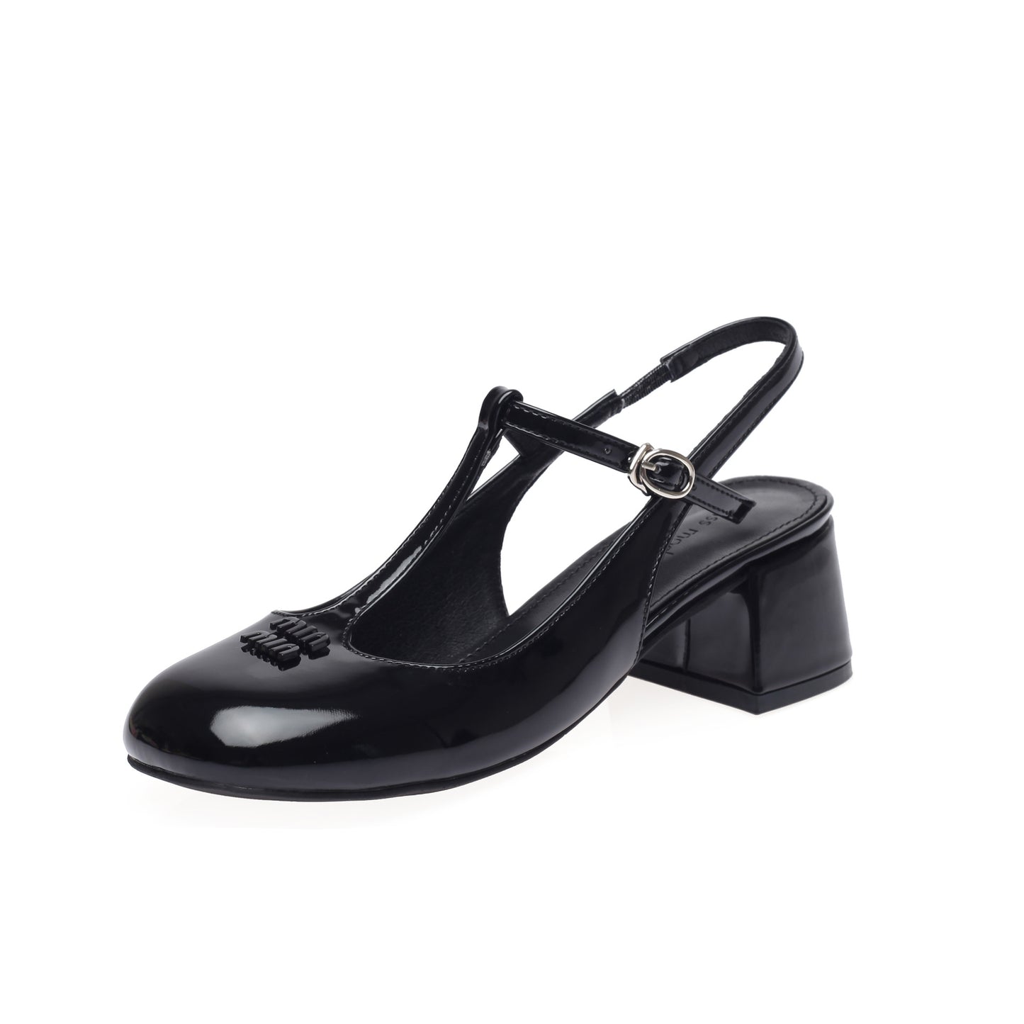 Women's Chunky Summer Patent Buckle Closed Toe Mary Heels