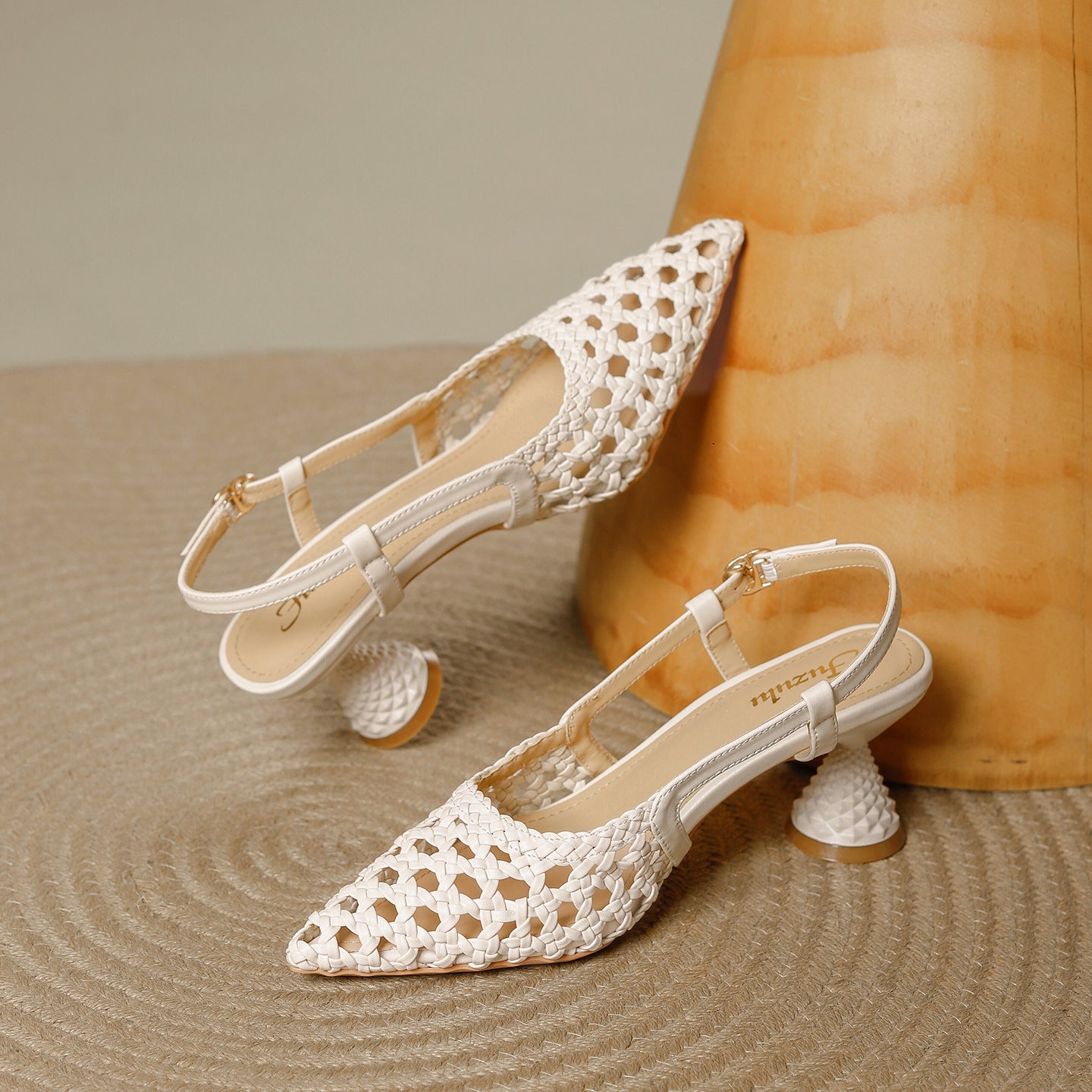 Women's Woven High Summer Breathable Strap Shallow Mouth Heels
