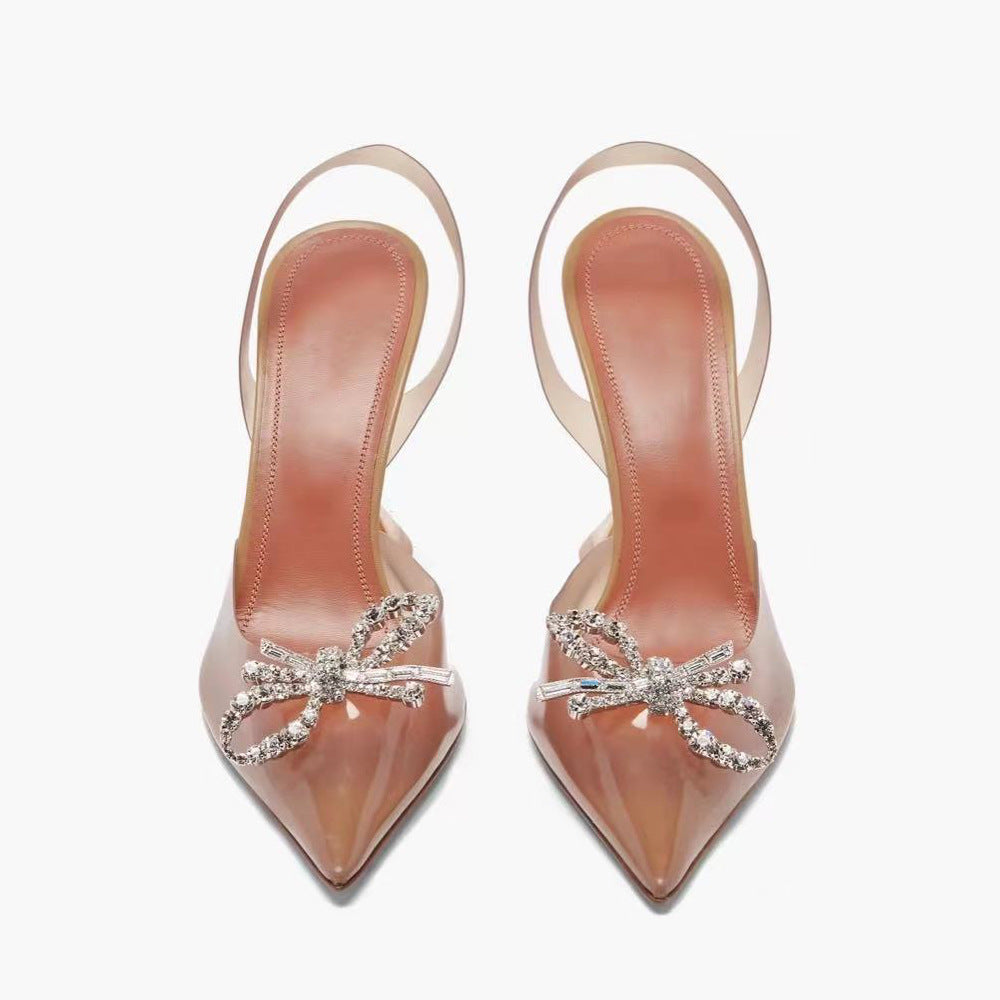 Made Rhinestone Bow Transparent Cool Pointed Heels