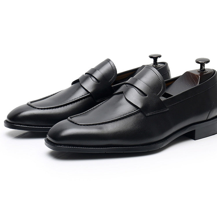 Men's Genuine Square Toe Slip-on Business Formal Leather Shoes