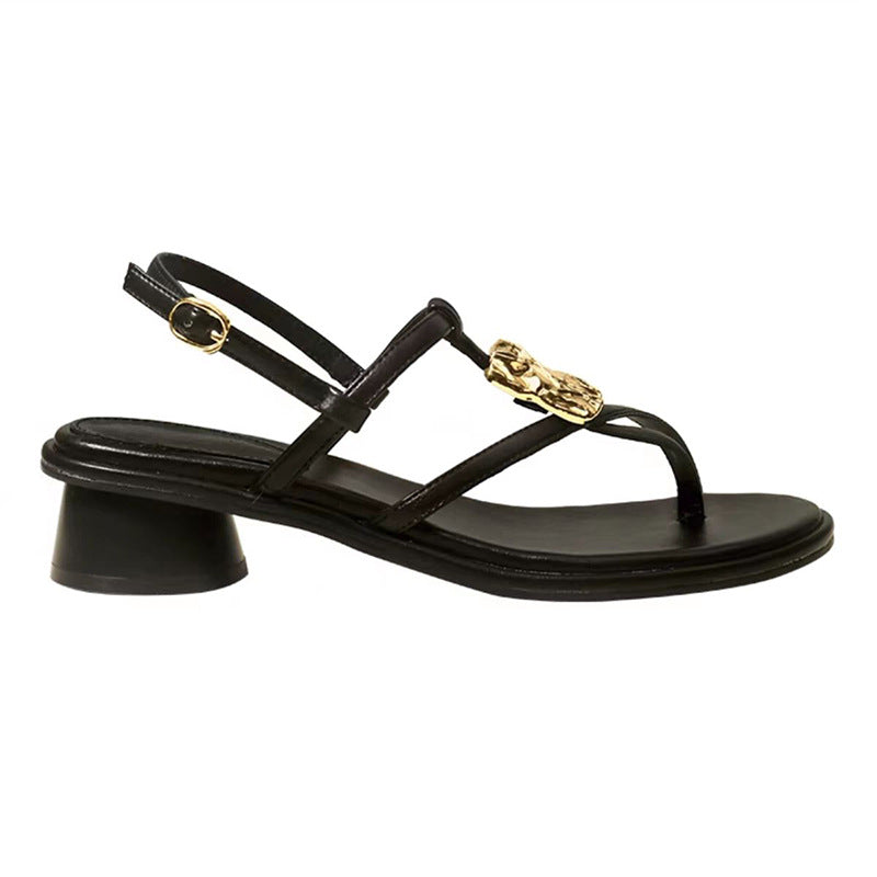 Women's Vacation Style Thin Strap Metal Buckle Chunky Heels