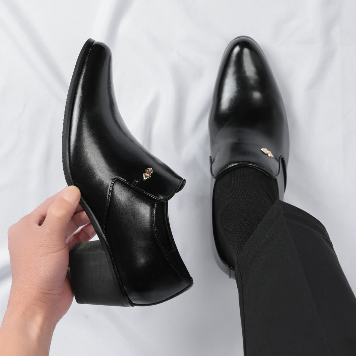 Men's Cuban Height Increasing Fashion Slip-on High Banquet Heels