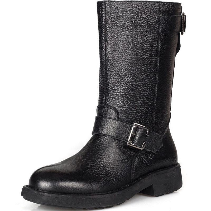 Women's Flat Riding Winter Genuine Platform Middle Boots