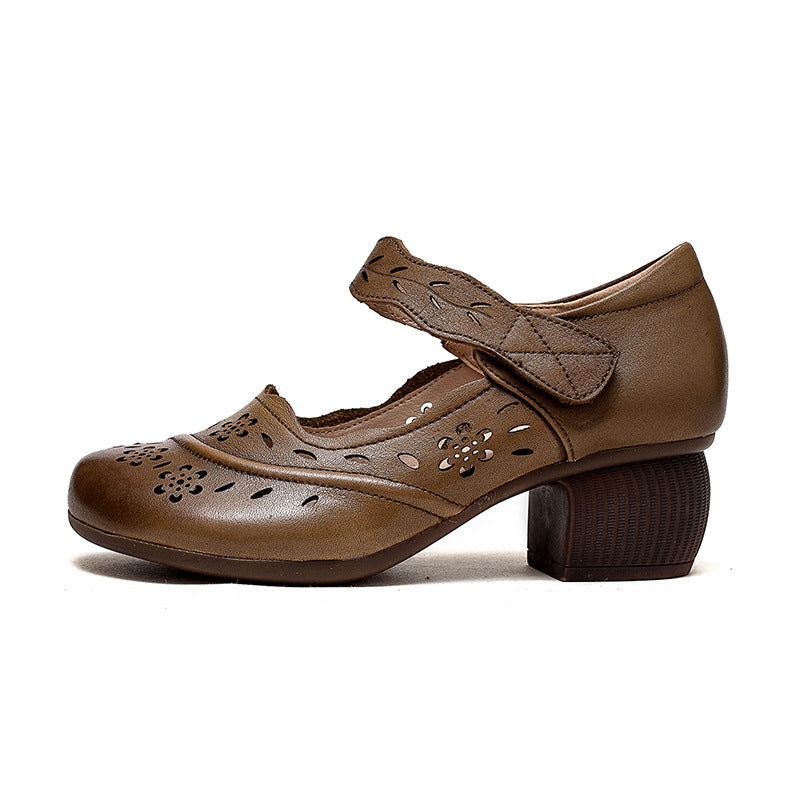 Women's First Layer Cowhide Round Toe Brushed Sandals