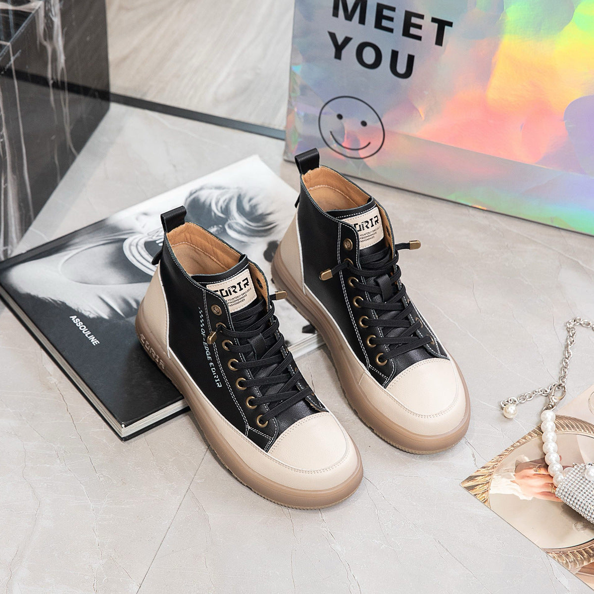Women's Top Layer Cowhide Lazy Elastic Band Leather Shoes