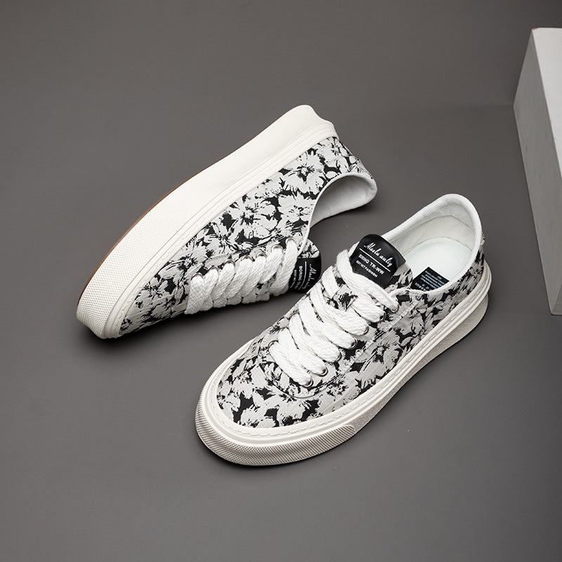 Men's Breathable Cloth Korean Style Printed Soft Canvas Shoes
