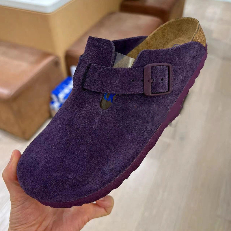 Women's Half Flat Bottom Comfort Slip-on Lazy Genuine Sandals