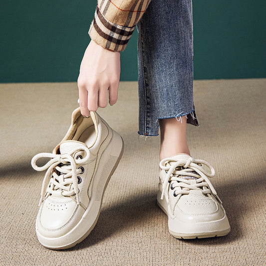 Women's Dad Spring Genuine Round Head Sports Comfortable Flat Sneakers