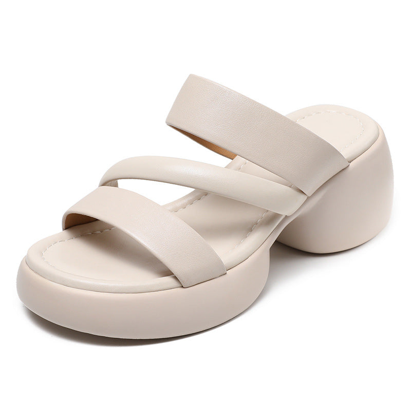 Women's Chunky Slip-on High Authentic Leisure Muffin Heels