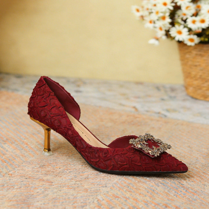 Women's Drill Buckle High High-grade Side Empty Stiletto Not Tired Feet Heels