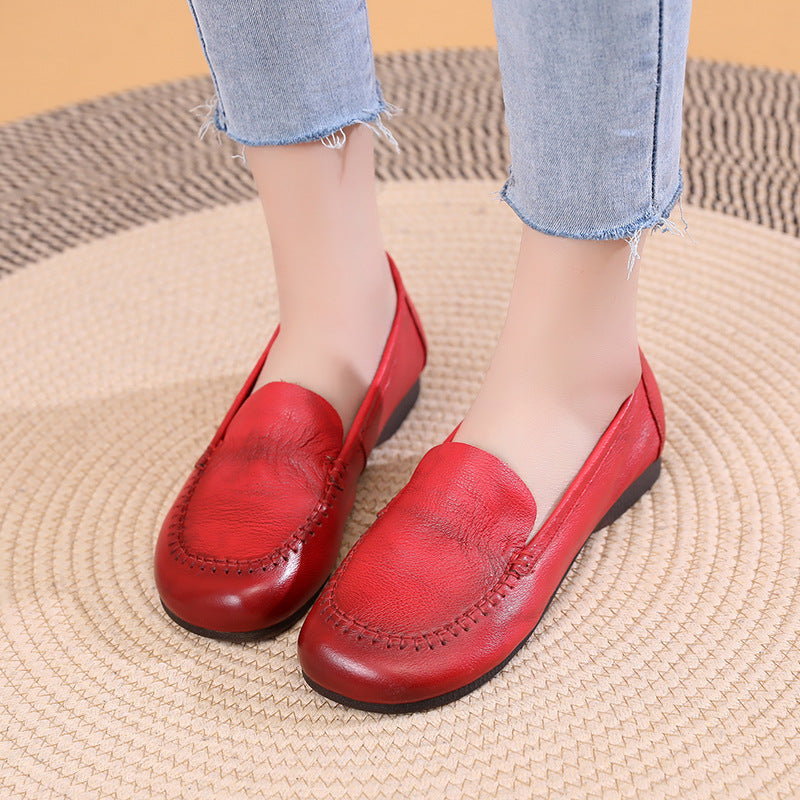 Women's Cowhide Slip-on Lazy Shallow Mouth Pregnant Casual Shoes
