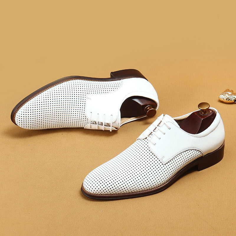 Men's White Formal Authentic Hollow Out Soft Leather Shoes