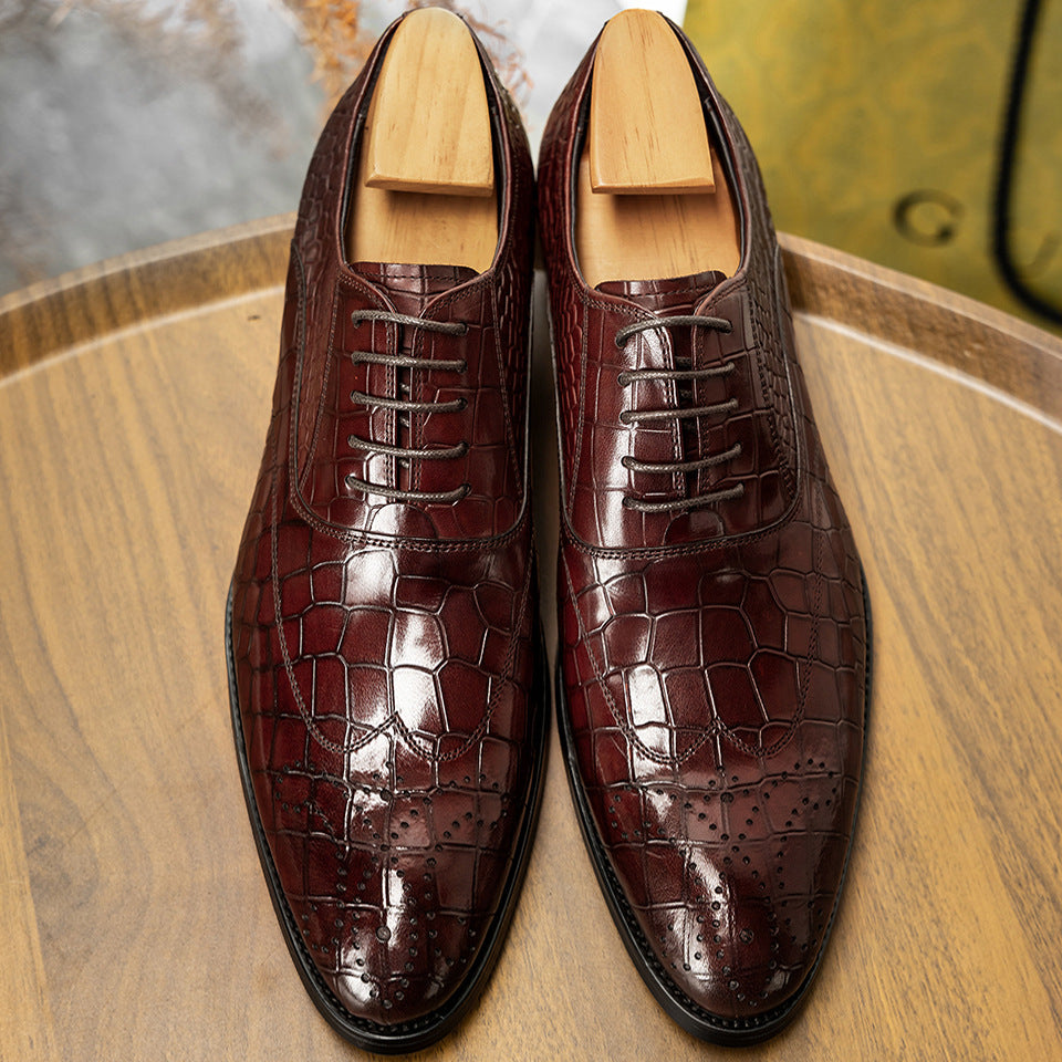 Men's Quality British Brogue Green Carved Business Leather Shoes