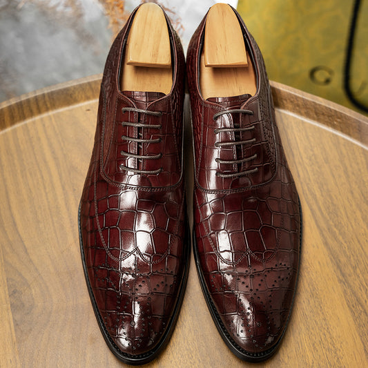 Men's Quality British Brogue Green Carved Business Leather Shoes
