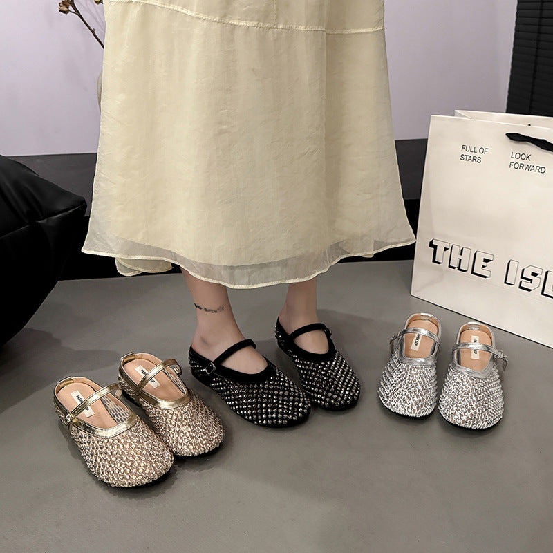 Women's Style Outdoor With Toe Box Half Summer Round Flat Slippers