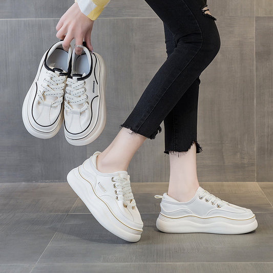 Women's Spring Platform White Genuine Flat Sports Sneakers