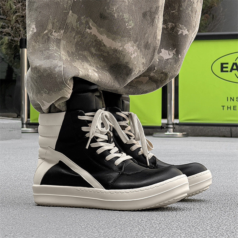 Men's Triangle Black White Personalized Thick Bottom Hight Casual Shoes