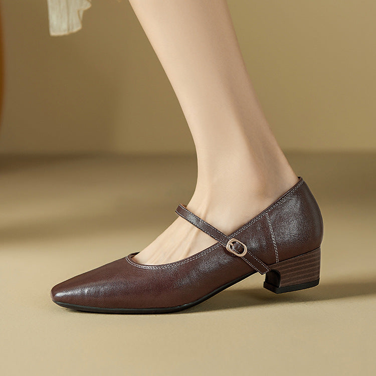 Women's Sheepskin Mary Jane Spring With Chunky Women's Shoes