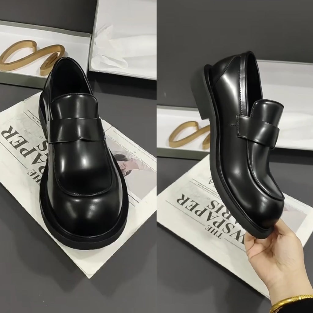 Head Pure Round British Bright Slip-on Lofter Leisure Leather Shoes