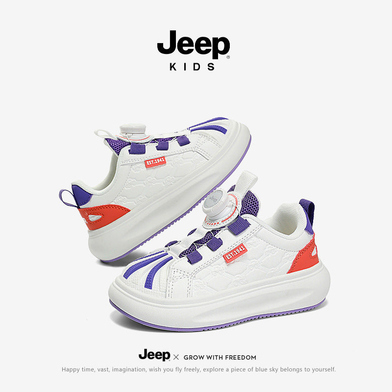 Children's Boy Medium Large Running Button White Sneakers