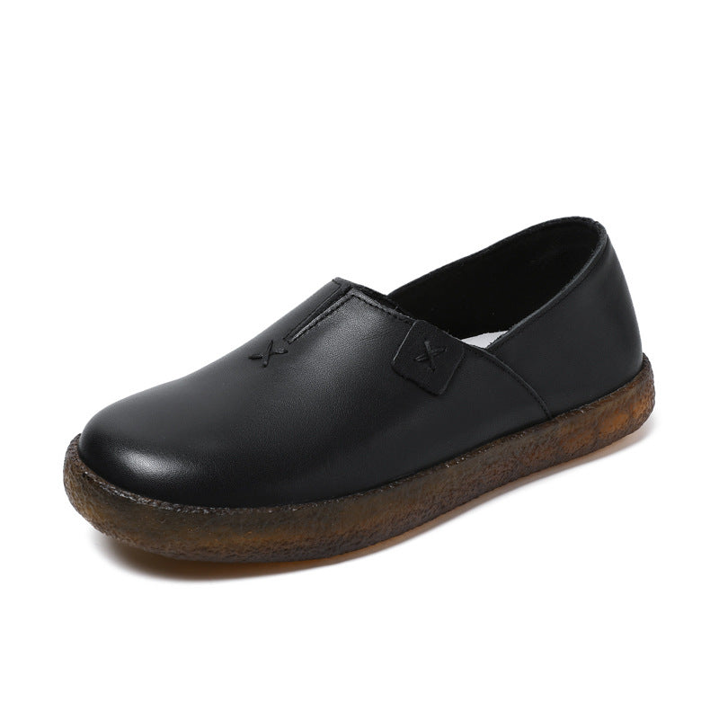 Women's Bottom First Layer Cowhide Retro Lady Artistic Style Fairy Casual Shoes