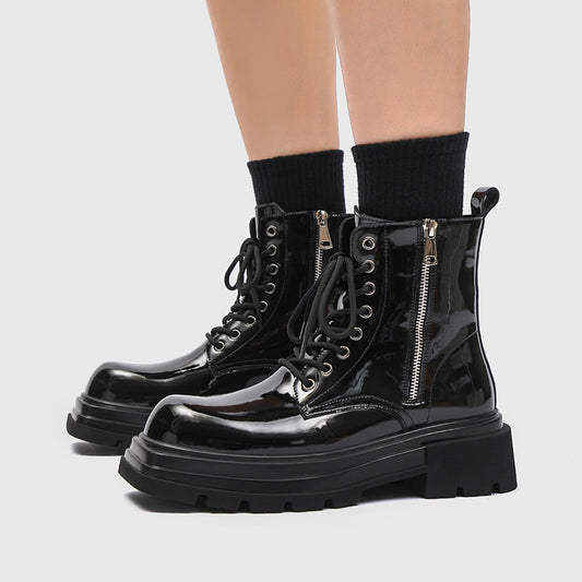 Men's Autumn Front Side Zipper Black Bright Boots