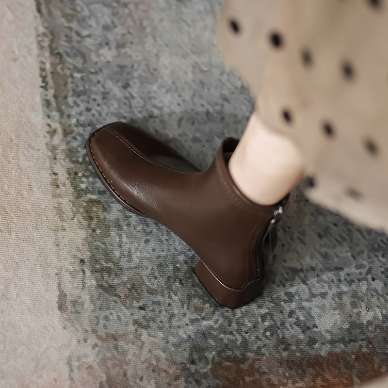 Women's Toe Chunky Short Back Zipper Skinny Boots
