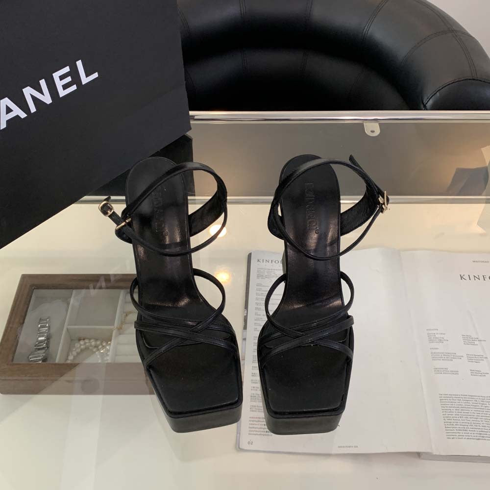 Platform Nightclub Sexy Square Head Buckle Heels