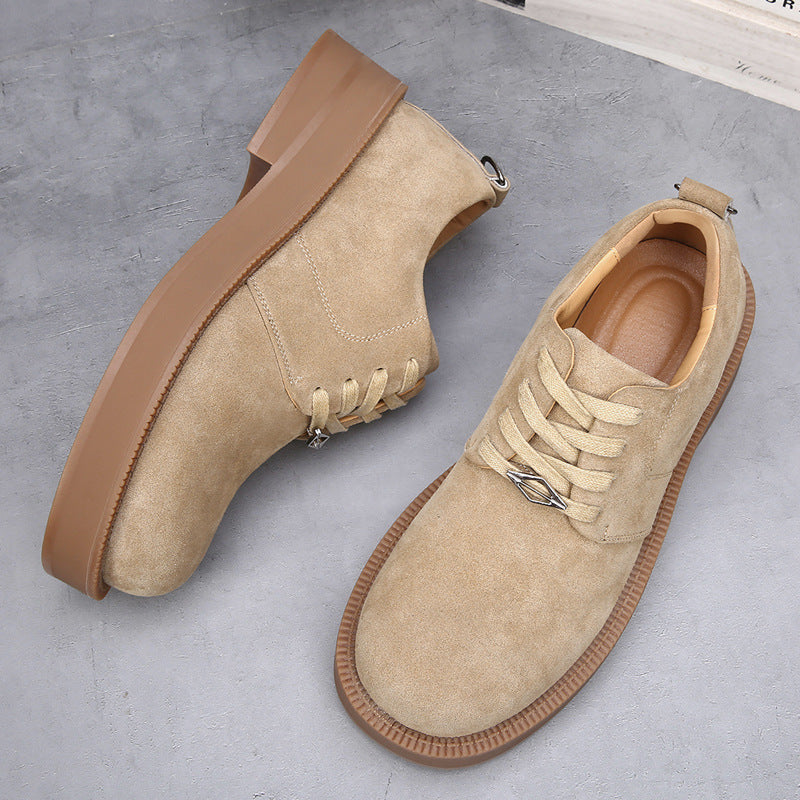 Men's Suede Mickey Derby Worker Thick Bottom Increased Leisure Cargo Big Men's Casual Leather Shoes
