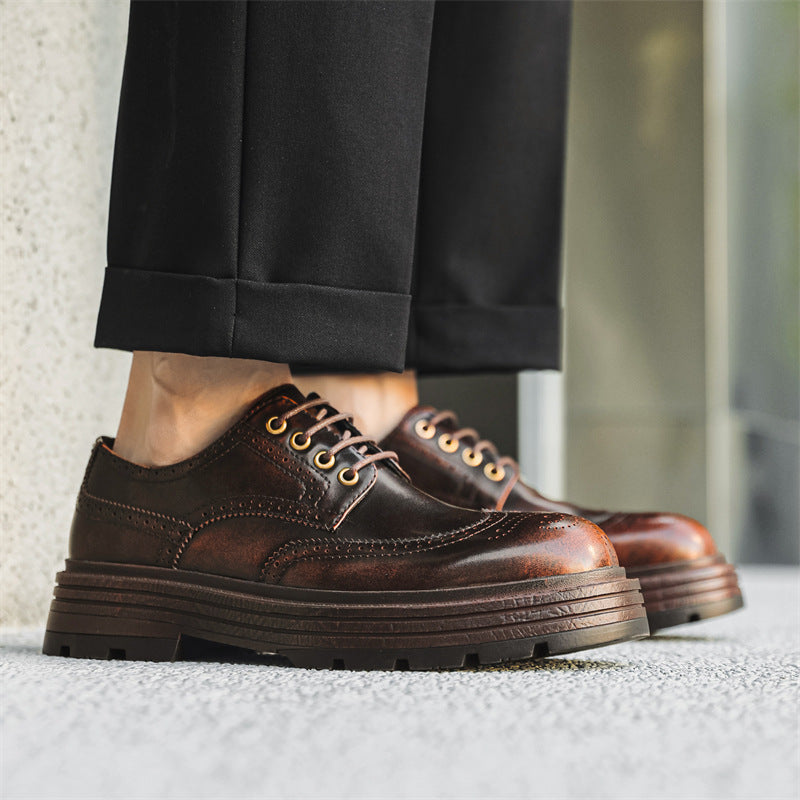 Men's British Wind Suit Thick-soled Brushed Derby Leather Shoes
