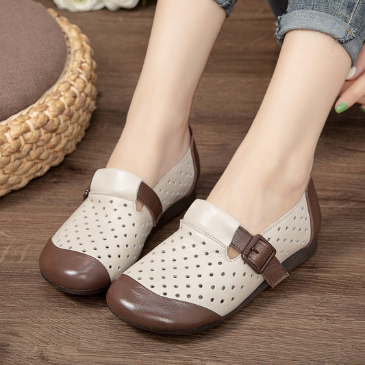 Women's Simple Big Head Flat Buckle Bottom Leather Shoes