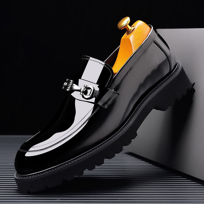 Men's Business Formal Round Head British Patent Suit Leather Shoes
