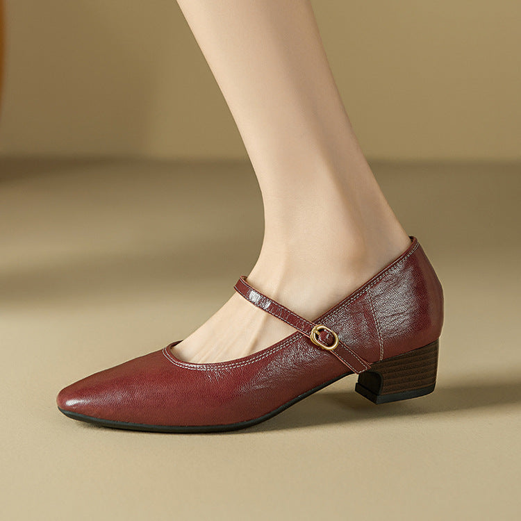 Women's Sheepskin Mary Jane Spring With Chunky Women's Shoes