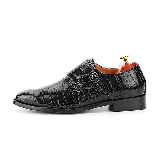 Men's Spring British Style Embossed Monk Plus Leather Shoes