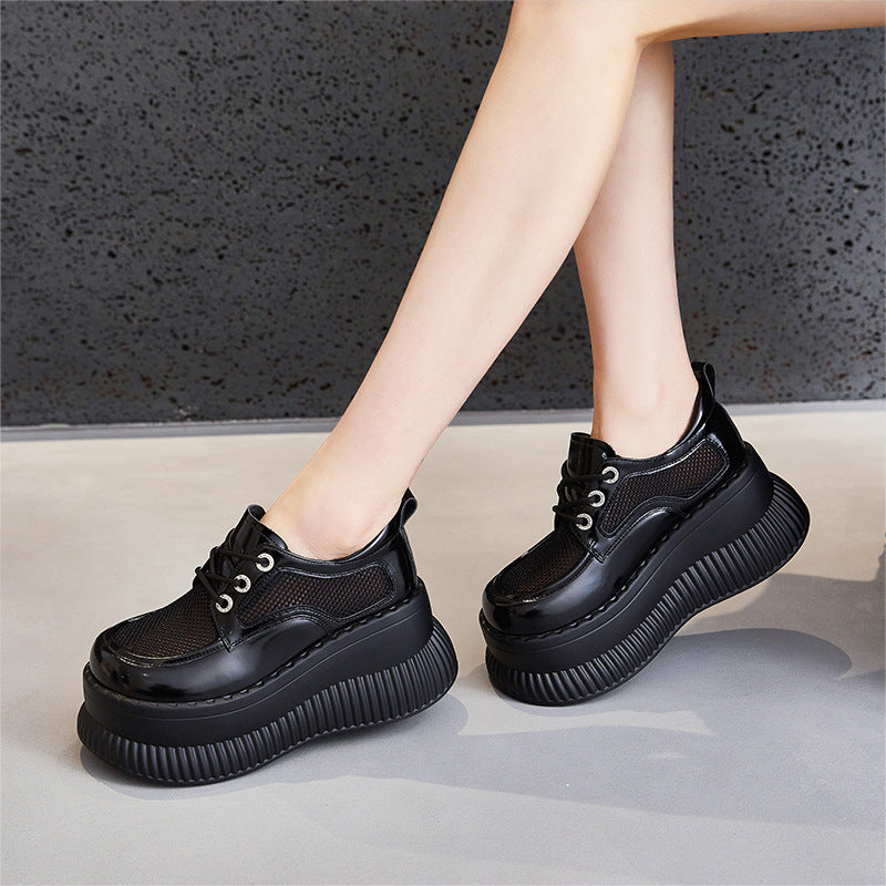 Women's Summer Breathable Mesh Short Music Platform Leather Shoes