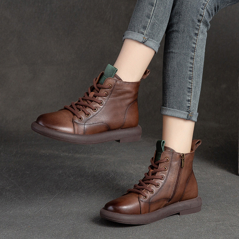 Women's Layer Cowhide Vintage Martin Soft Bottom Boots