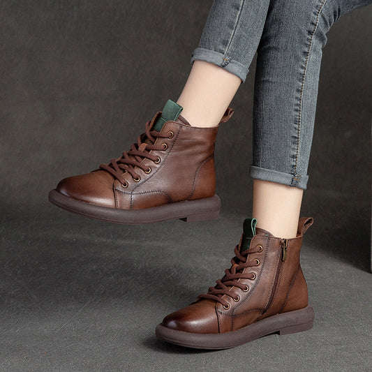 Women's Layer Cowhide Vintage Martin Soft Bottom Boots
